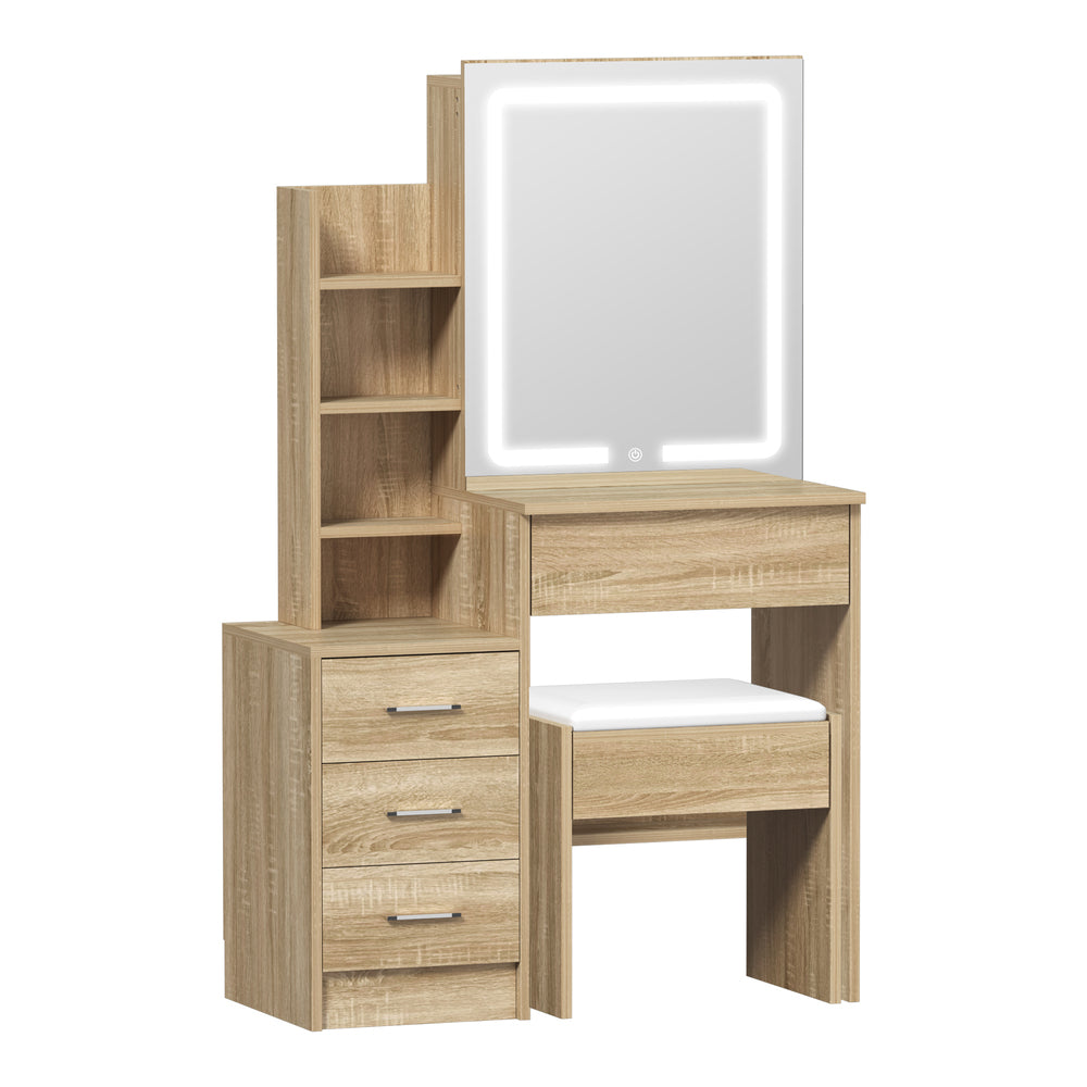 Dressing Table Stool Set LED Slide Mirror (Black/Natural/White)