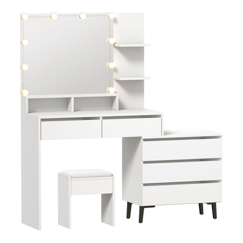 Dressing Table Stool Set 10 LED Bulbs Natural/White