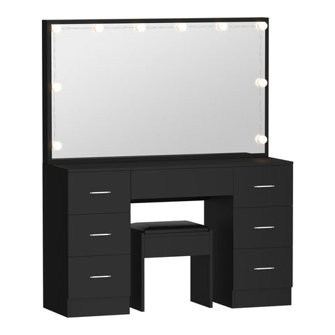 Dressing Table Large Makeup Mirror 10 LED Bulbs Black