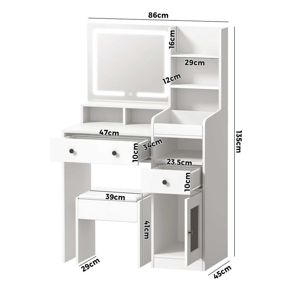 Dressing Table Stool Set LED Light White