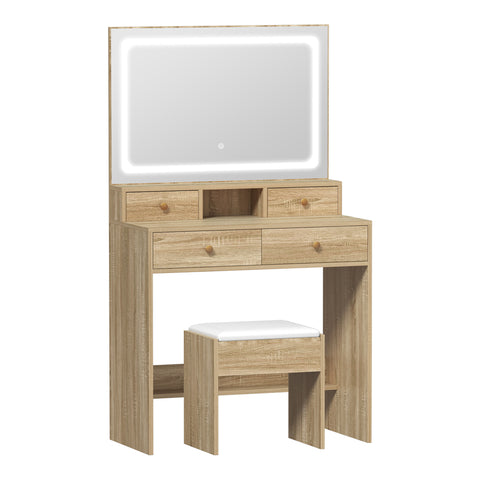 Dressing Table Stool Set LED Mirror Natural