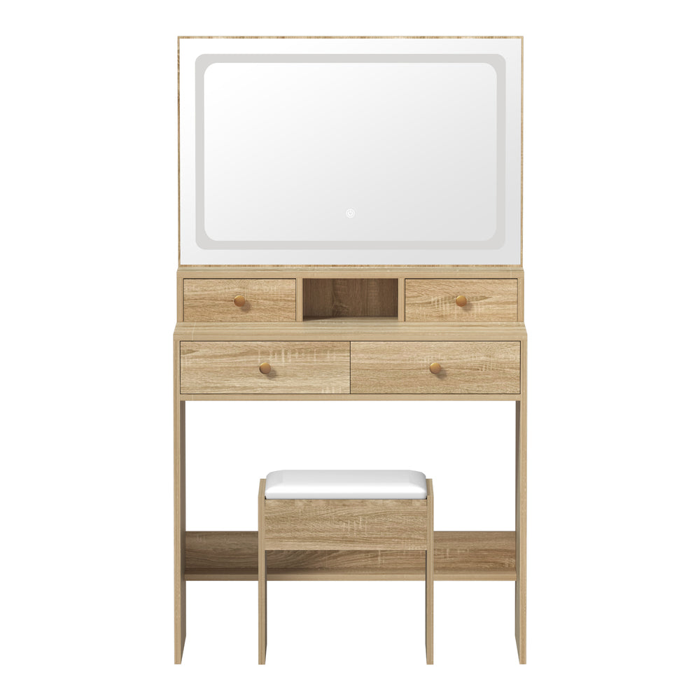 Dressing Table Stool Set LED Mirror White