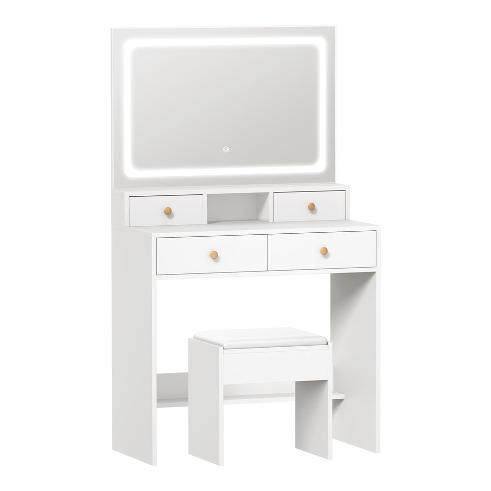 Dressing Table Stool Set LED Mirror White