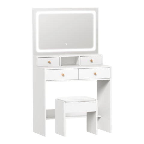 Dressing Table Stool Set LED Mirror Natural/White