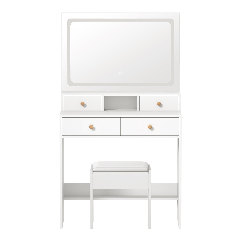 Dressing Table Stool Set LED Mirror Natural