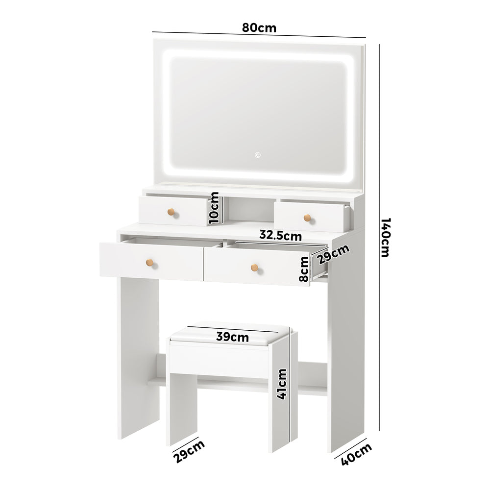 Dressing Table Stool Set LED Mirror Natural