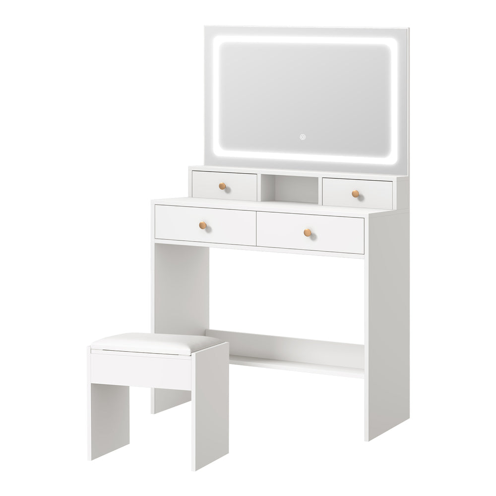 Dressing Table Stool Set LED Mirror White