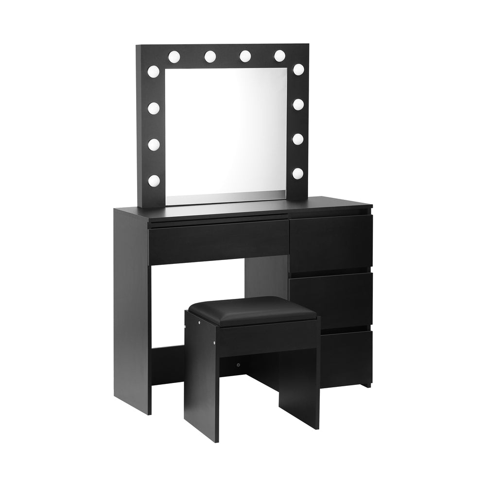 Makeup Desk with Mirror, Storage, and 12 LED Lighting-Wood\White\Black