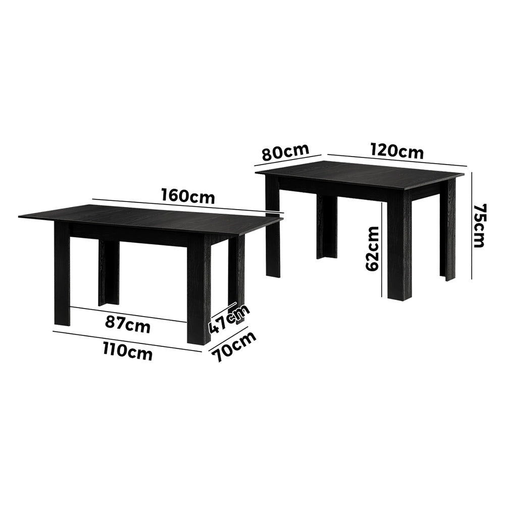 160cm Extendable Dining Table Cafe Table Black