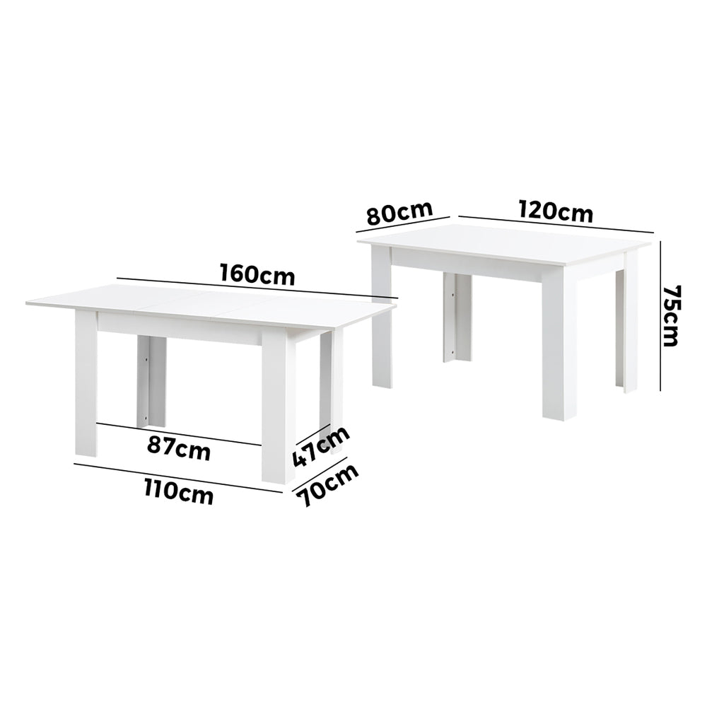 160cm Extendable Dining Table Cafe Table White