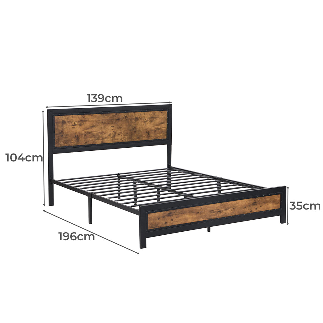 Wooden Rivets and Storage Drawers Double/Queen Metal Bed Frame