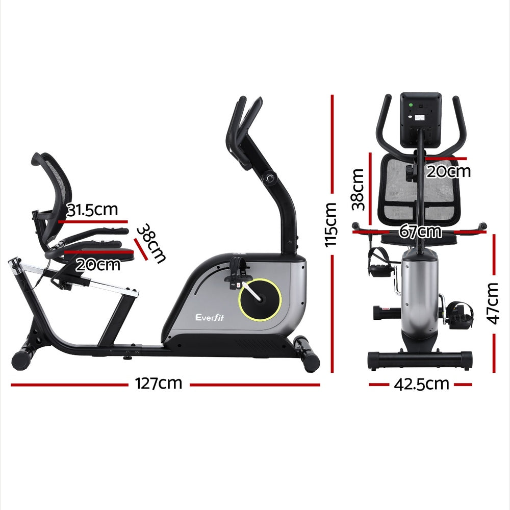 Recumbent Exercise Bike Magnetic Cycling Mesh Chair 120kg Loading