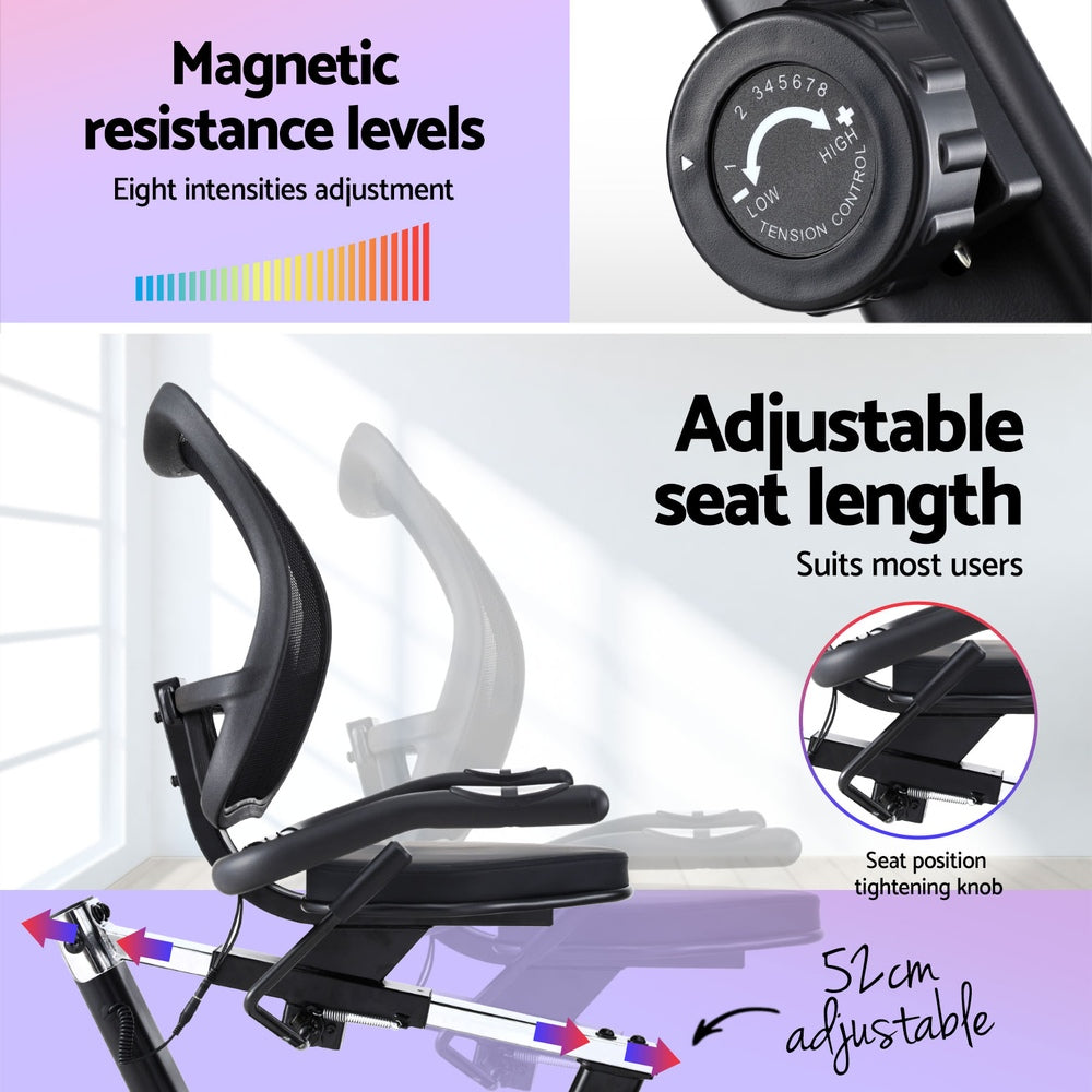 Recumbent Exercise Bike Magnetic Cycling Mesh Chair 120kg Loading