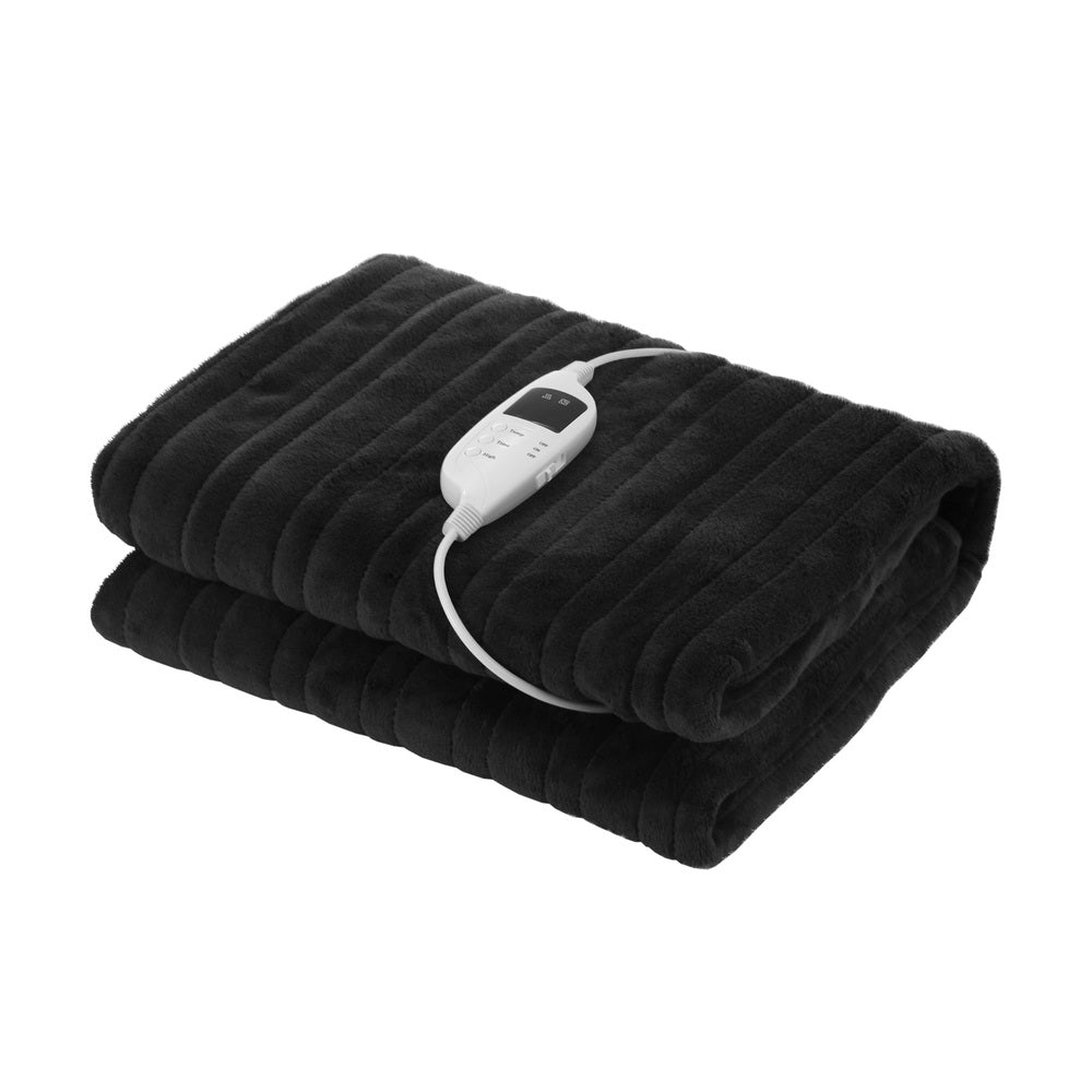 Washable Electric Heated Throw Rug Flannel Fleece Sherpa Black