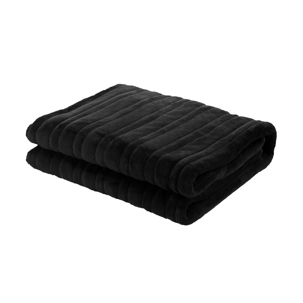 Washable Electric Heated Throw Rug Flannel Fleece Sherpa Black