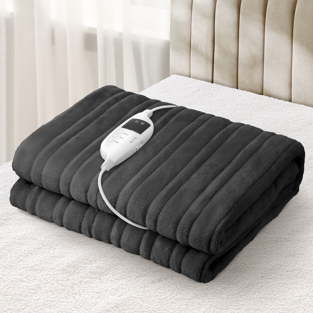 Washable Electric Heated Throw Rug Flannel Fleece Sherpa Black