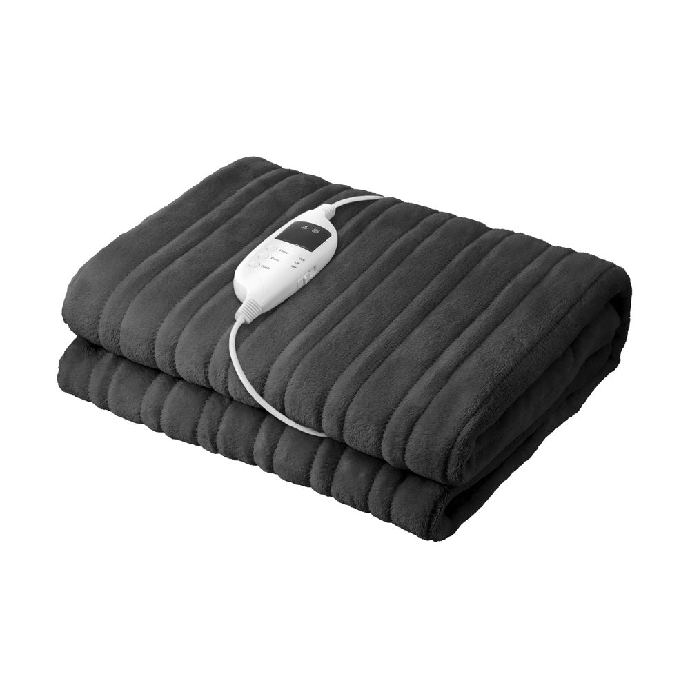 Washable Electric Heated Throw Rug Flannel Fleece Sherpa Black