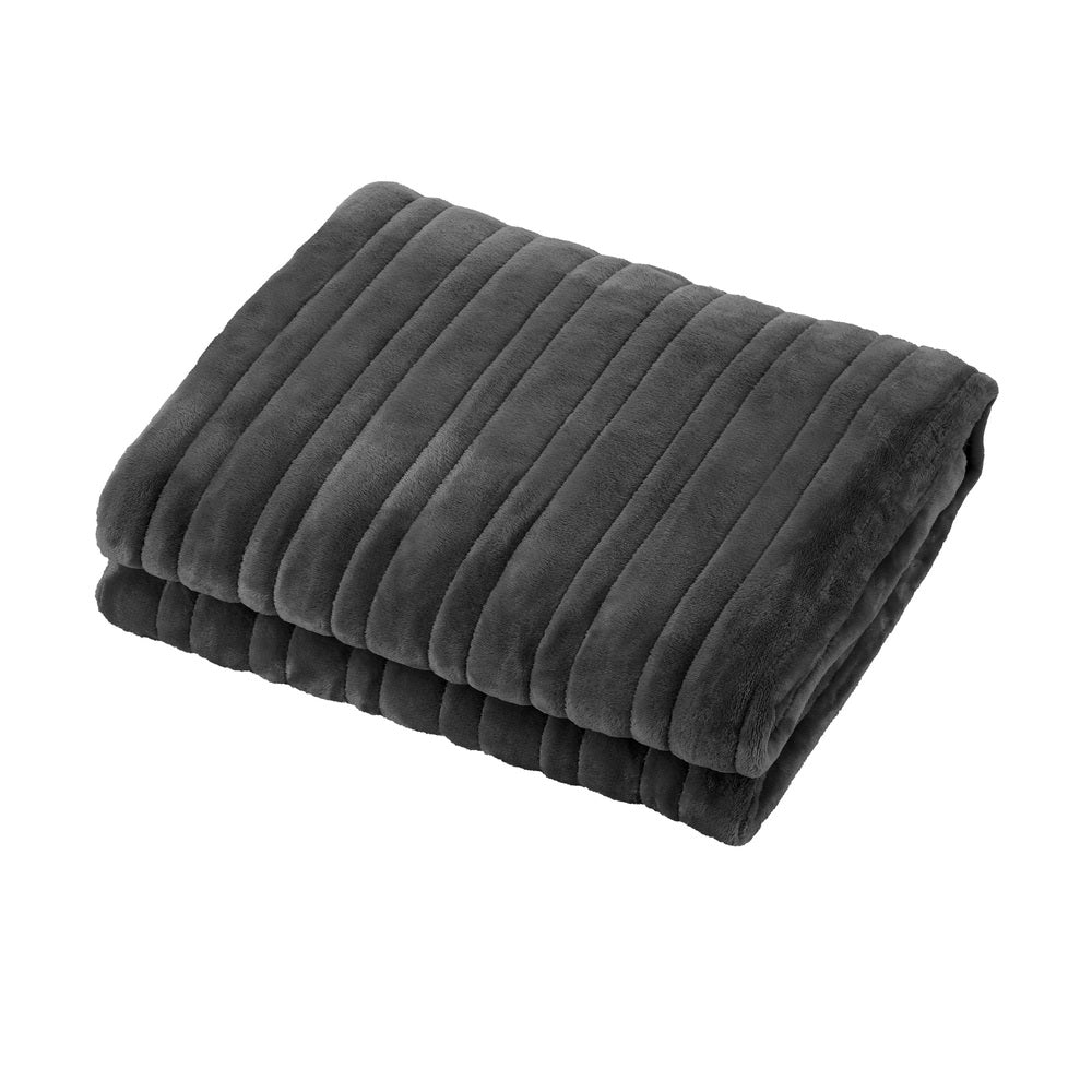 Washable Electric Heated Throw Rug Flannel Fleece Sherpa Black