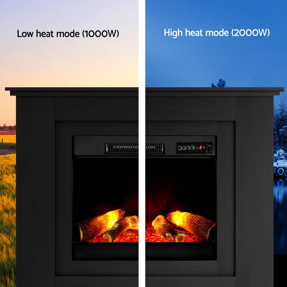 Devanti 2000W Electric Fireplace Mantle Portable Fire Log Wood Heater 3D Flame Effect