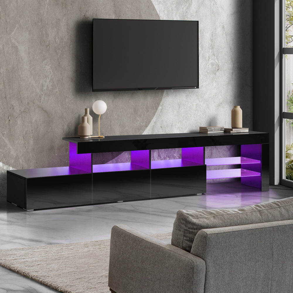 TV Cabinet Entertainment Unit Stand RGB LED Gloss Furniture 130cm White/Black