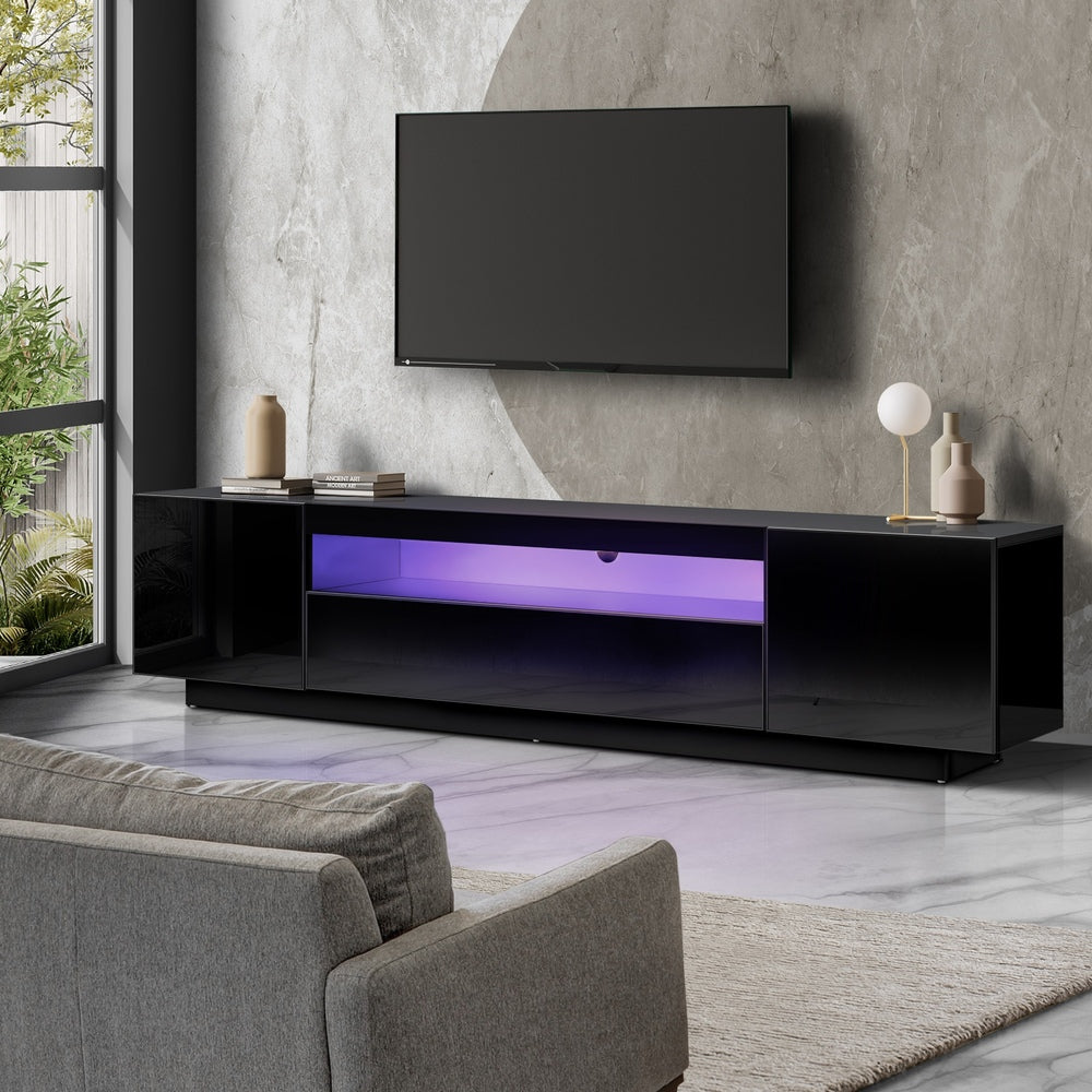 TV Cabinet Entertainment Unit Stand Gloss RGB LED Furniture Black/White 180CM