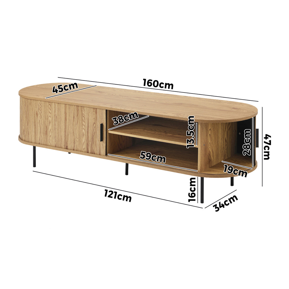 Entertainment Unit 180cm Tambour Sliding Doors Oak