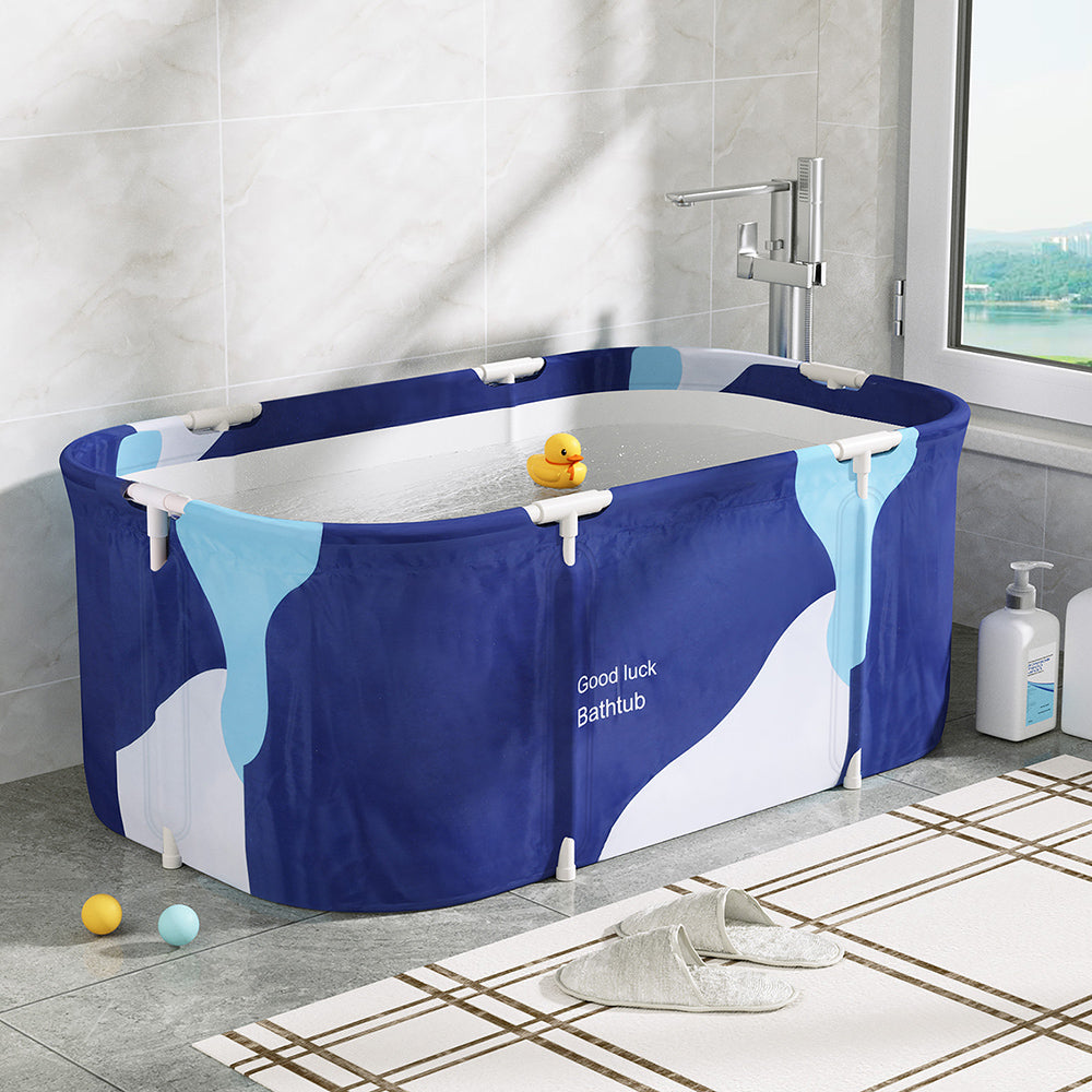 Foldable Bathtub PVC Spa Bucket Inflatable Cushion Navy Blue