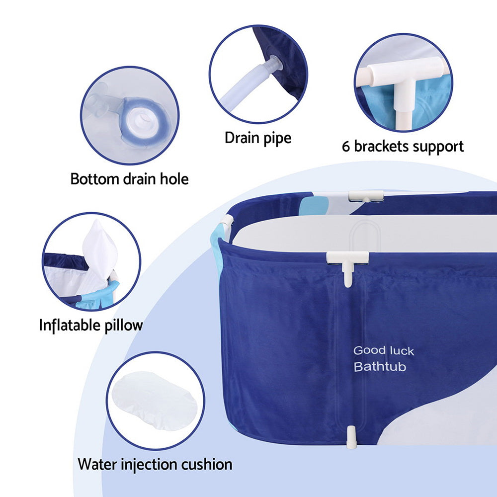 Foldable Bathtub PVC Spa Bucket Inflatable Cushion Navy Blue