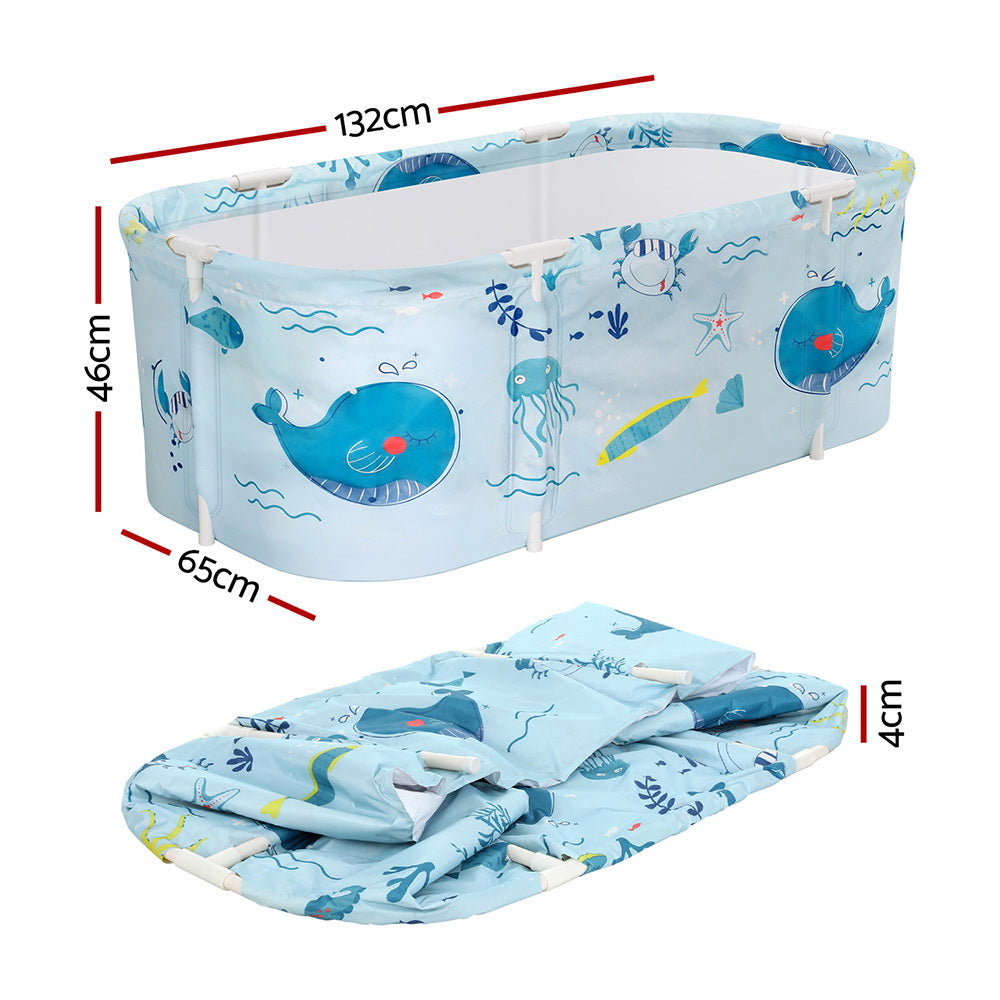 Foldable Bathtub PVC Spa Bucket Inflatable Cushion 132x65cm Blue