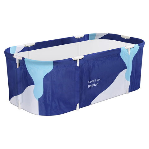 Foldable Bathtub PVC Spa Bucket Inflatable Cushion Navy Blue