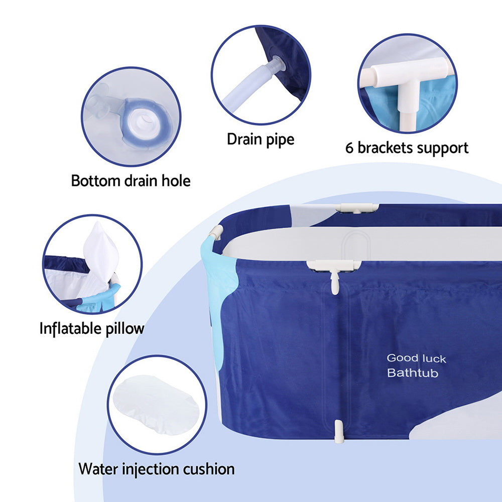 Foldable Bathtub PVC Spa Bucket Inflatable Cushion Navy Blue