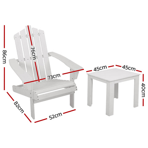 Gardeon Outdoor Sun Lounge Beach Chairs Table Setting Wooden Adirondack Patio Chair White