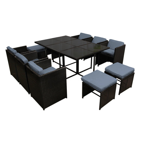 Outdoor Dining Set 11 Piece Wicker Table Chairs Setting Black