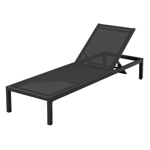 Sun Lounge Outdoor Lounger Aluminium Folding Beach Chair Wheels Black