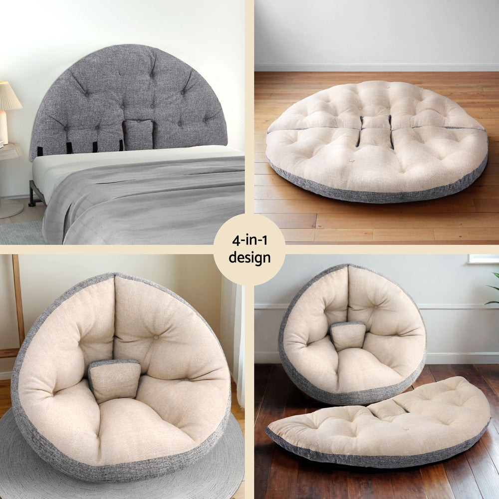 Floor Lounge Sofa Bed Chair Foldable Washable Beige