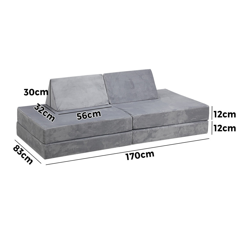 Mazam Kids Play Couch Modular Foam Sofa Bed DIY 2 Seater Grey