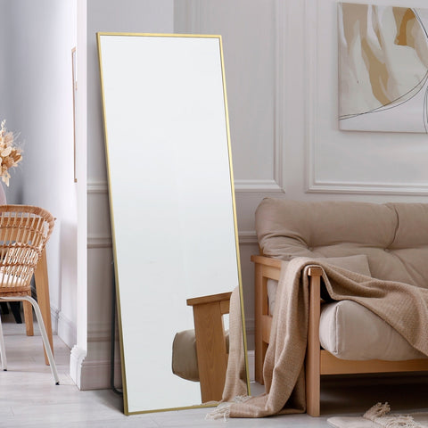 Full Length Mirror Rectangle Free Standing Black/Natural/Gold