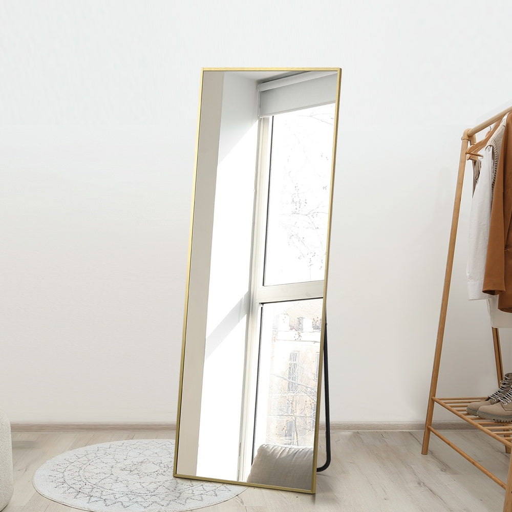 Full Length Mirror Rectangle Free Standing Black/Natural/Gold