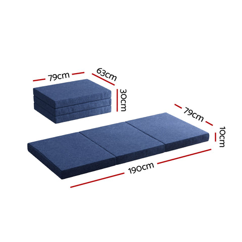 Foldable Mattress Folding Foam Single Blue