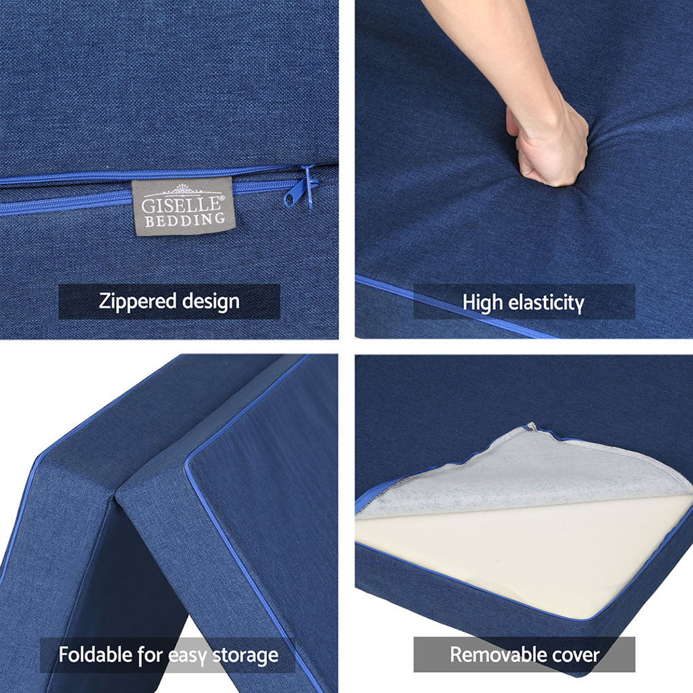 Foldable Mattress Folding Foam Single Blue