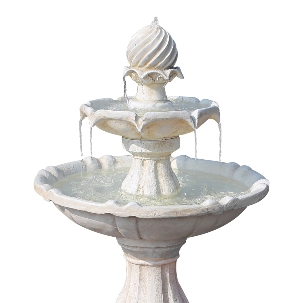 Solar Water Feature 3-Tier Fountain with Pump Kit Bird Bath 93CM Ivory