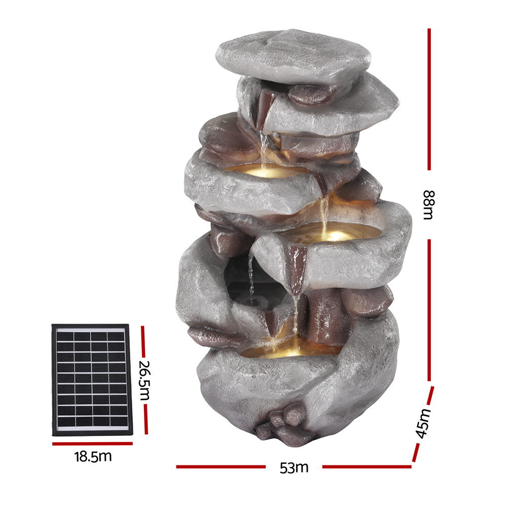 Gardeon Solar Fountain Water Feature Outdoor Indoor 4-Tier Brown