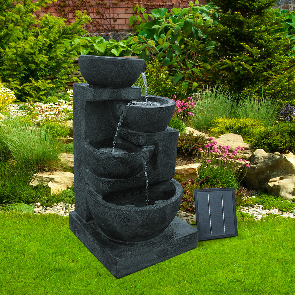 Solar Water Feature With Led Lights 4-Tier Blue 72Cm