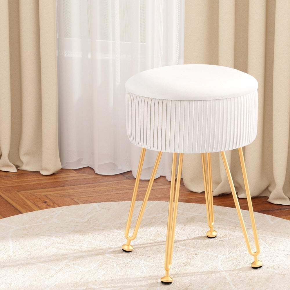 Ottoman Storage Foot Stool Velvet Round White