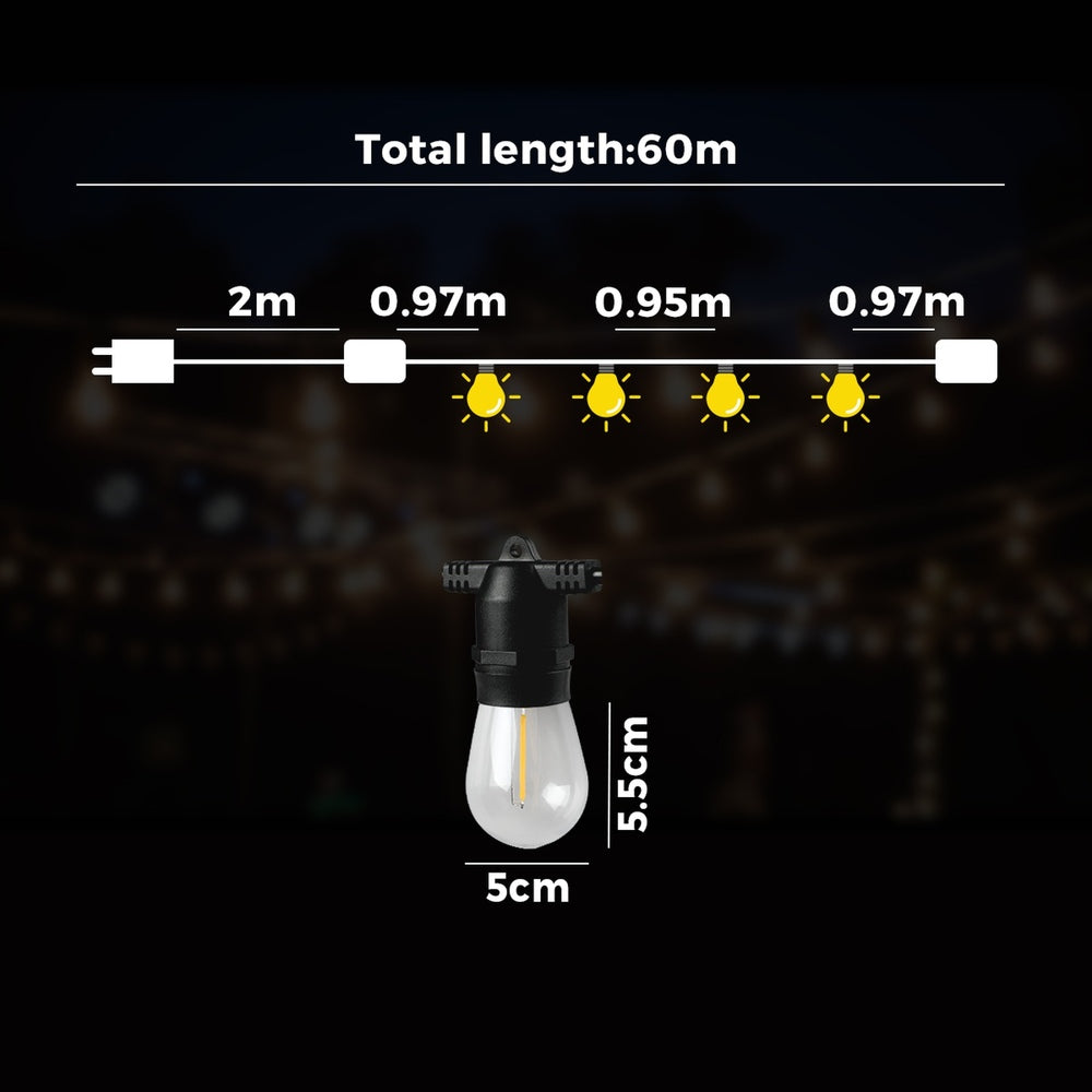 60M LED Festoon String Lights Waterproof