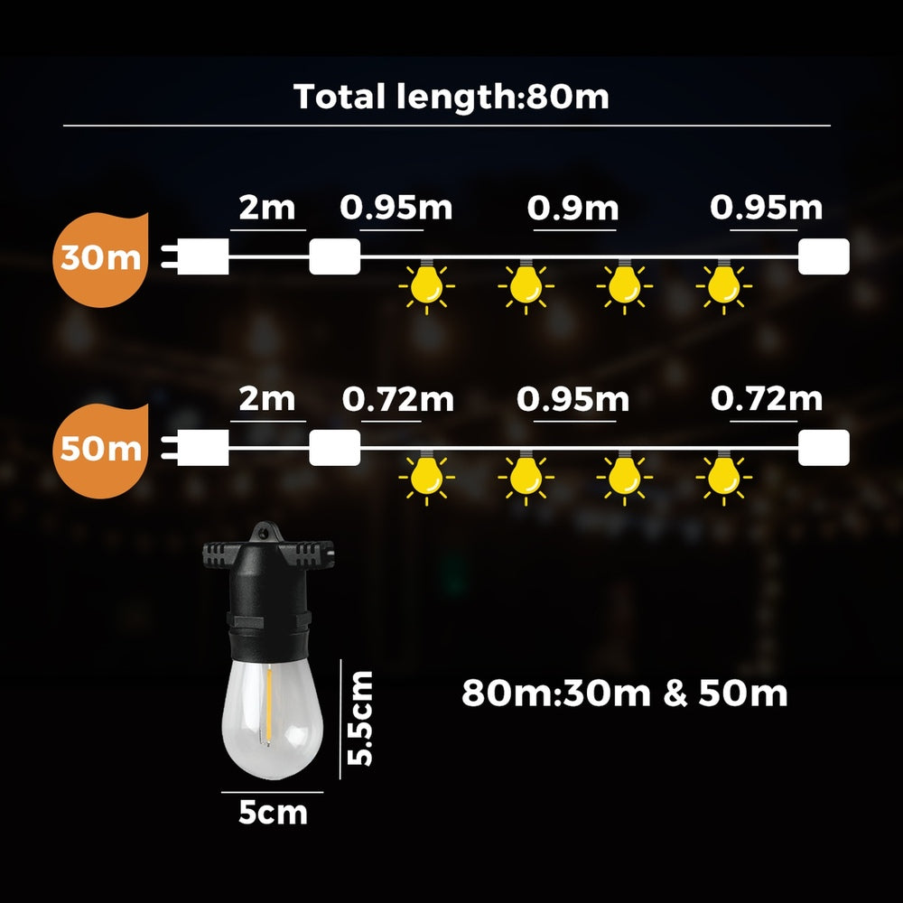 80M LED Festoon String Lights Waterproof