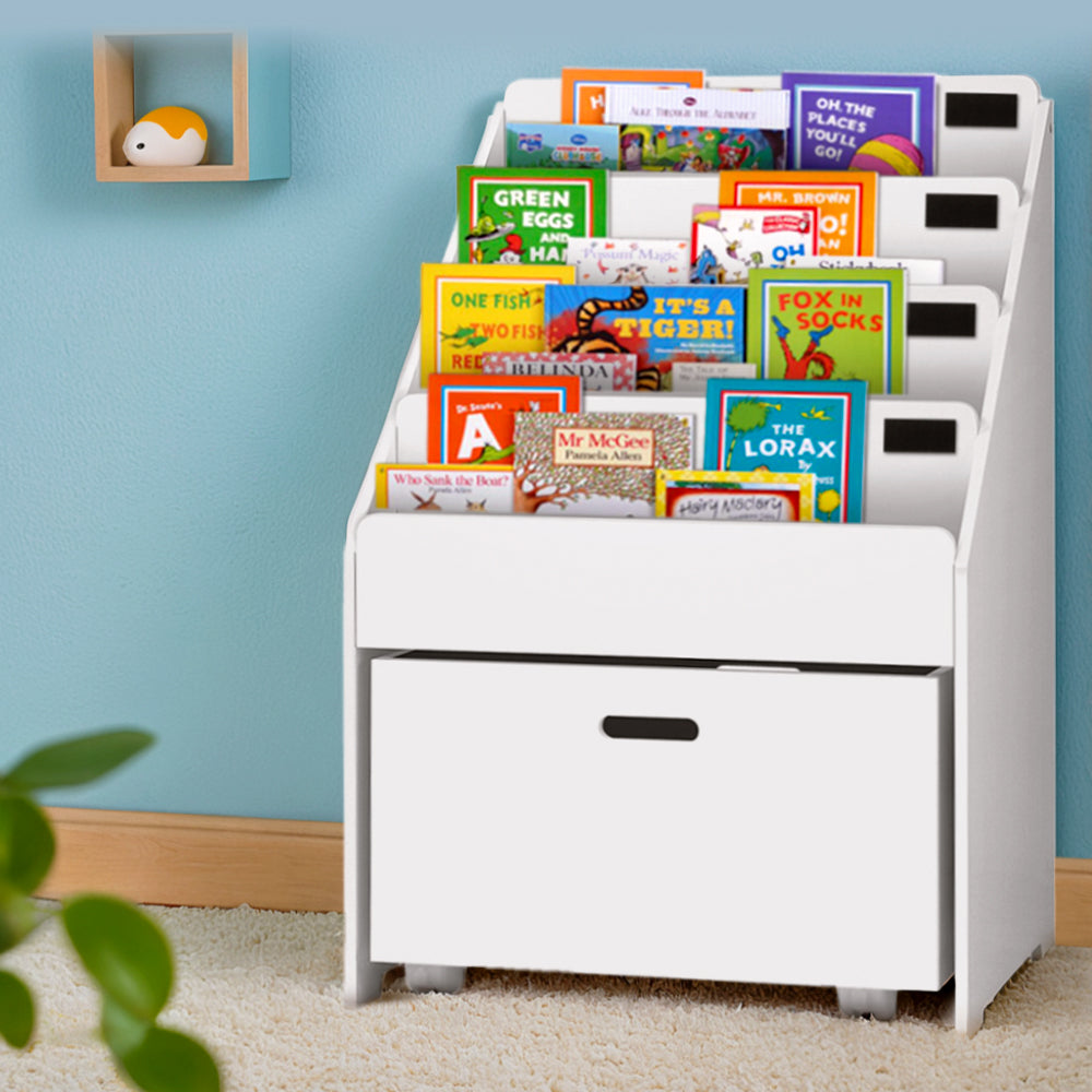 4 Tiers Kids Bookshelf Storage Organiser Children Bookcase Drawers Display