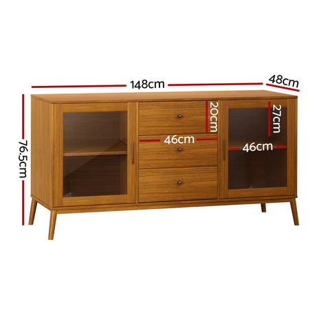 Buffet Sideboard Glass Doors - Oak