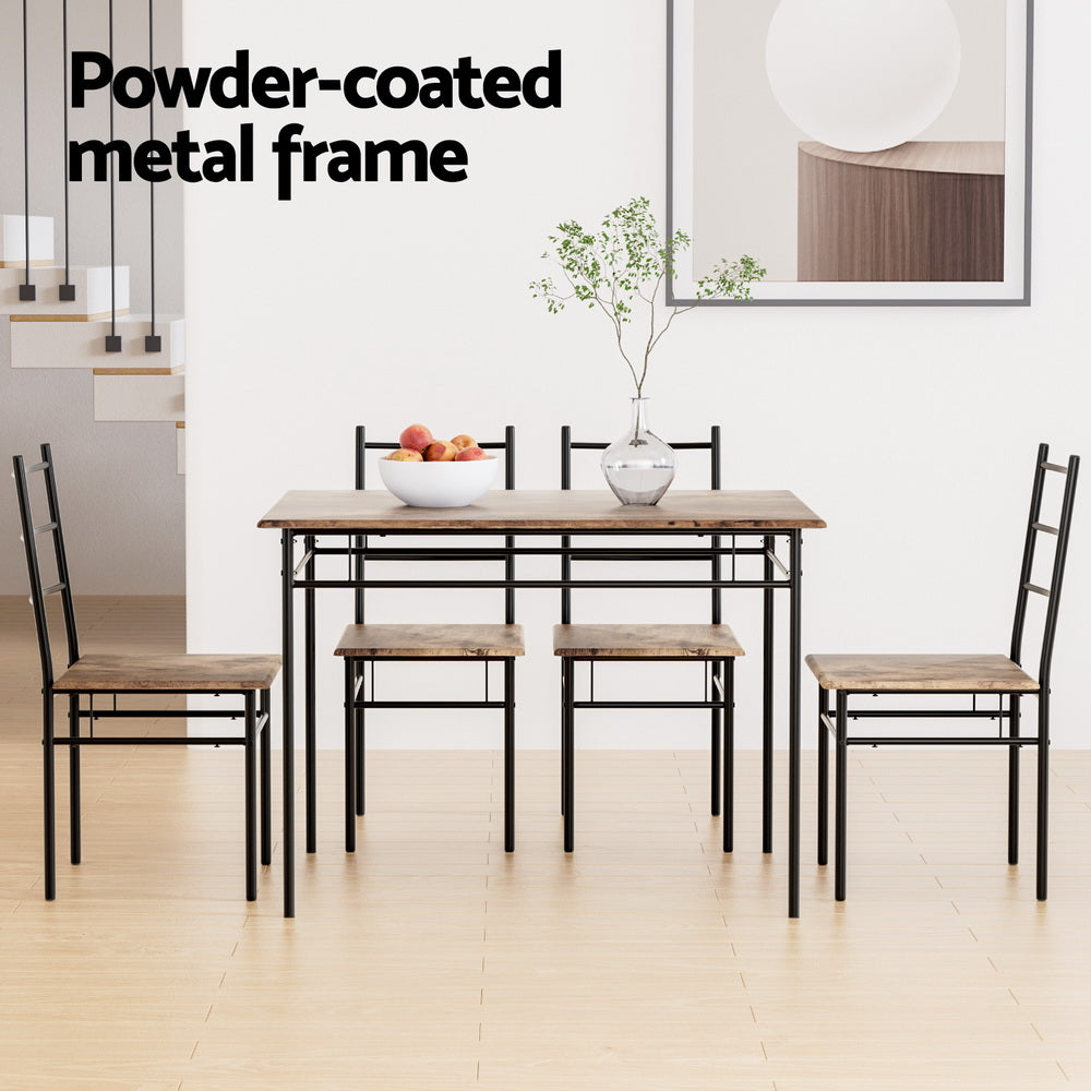 Dining Table and Chairs Set 5PCS Industrial Wooden Metal Desk Walnut