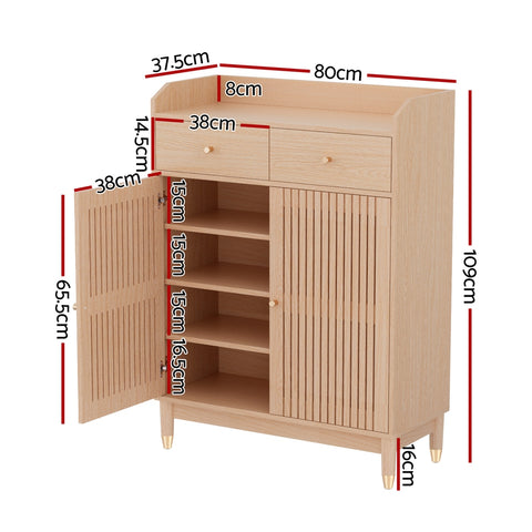 Shoe Rack Cabinet 4-Tier 16 Pairs Pine